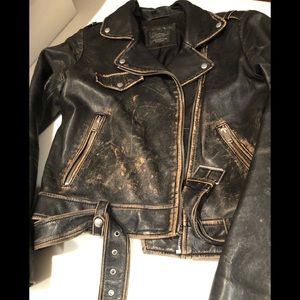 Zara leather distressed motorcycle jacket